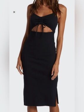 Roxy Black Wavy Ribbed cut out front Tank Dress, Open Detail, Vacation, Resort